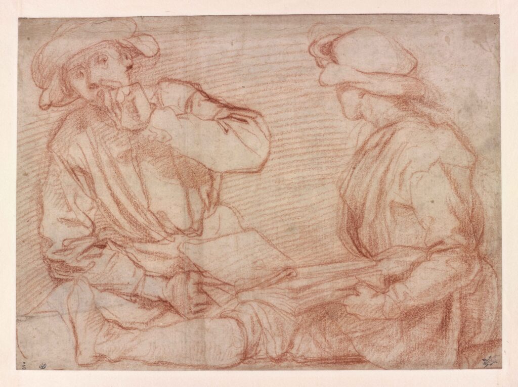 Jacopo Pontormo (1494-1557), Étude de deux garçons assis, vers 1525. Dessin italien